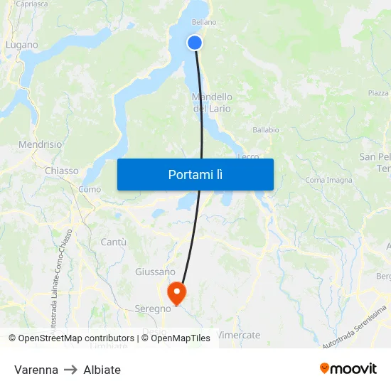 Varenna to Albiate map