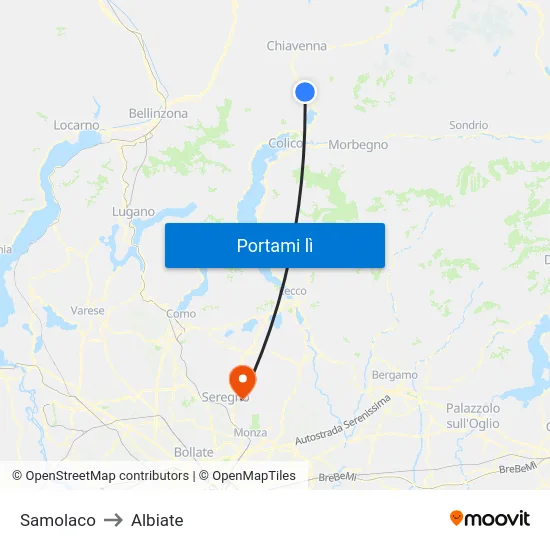 Samolaco to Albiate map