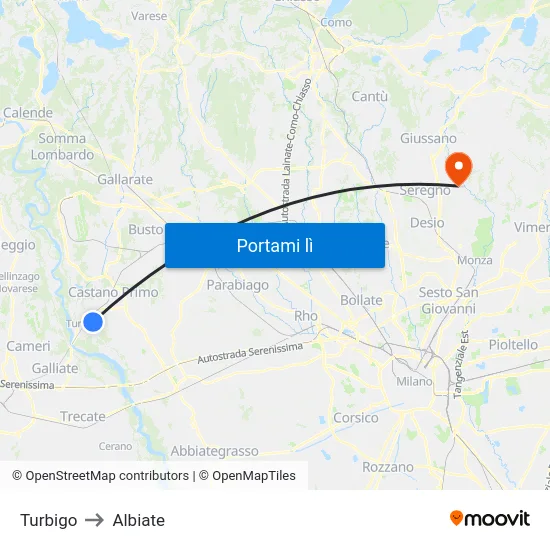 Turbigo to Albiate map