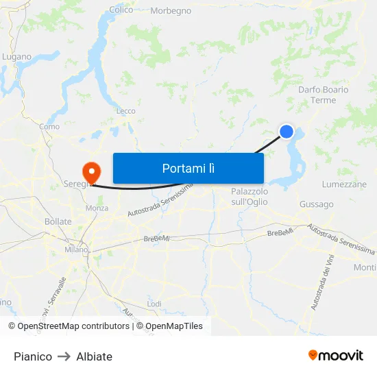 Pianico to Albiate map