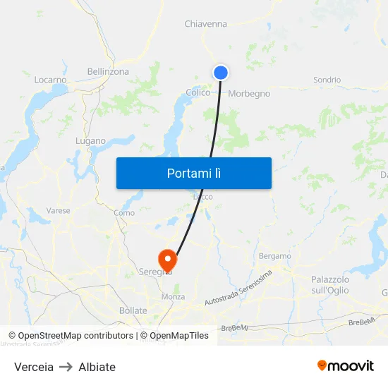 Verceia to Albiate map