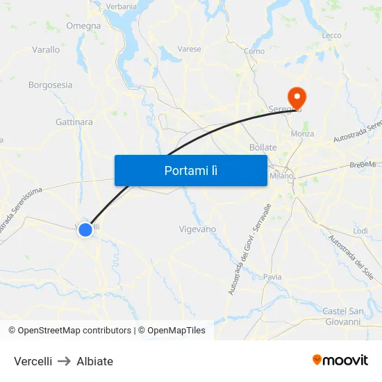 Vercelli to Albiate map