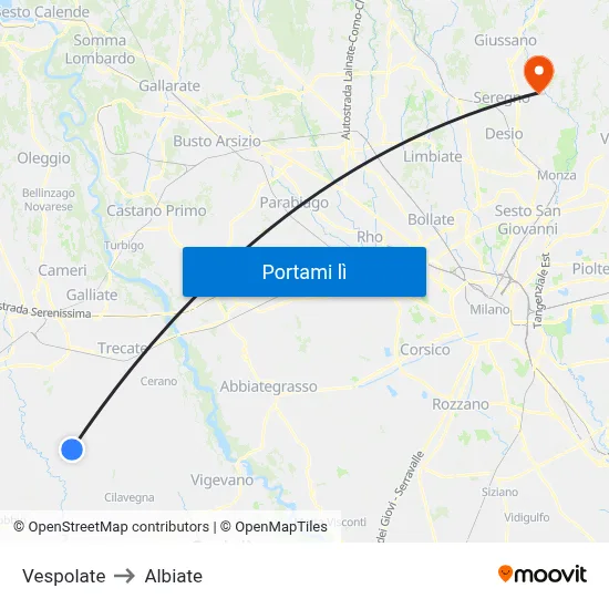 Vespolate to Albiate map