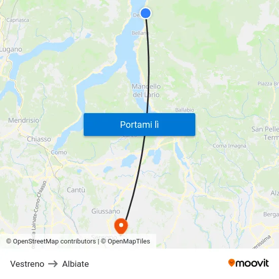 Vestreno to Albiate map