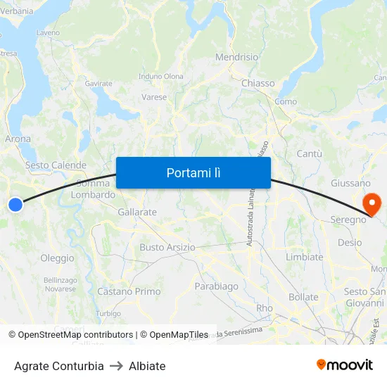 Agrate Conturbia to Albiate map