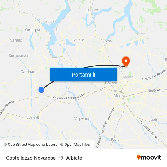 Castellazzo Novarese to Albiate map