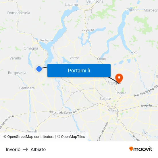 Invorio to Albiate map