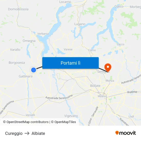 Cureggio to Albiate map