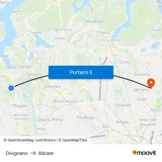 Divignano to Albiate map