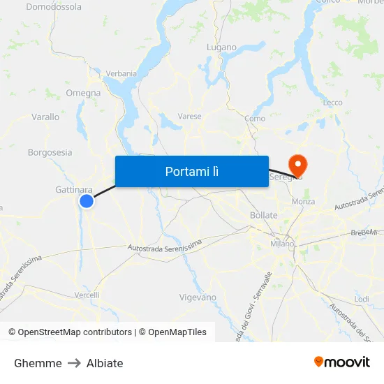 Ghemme to Albiate map