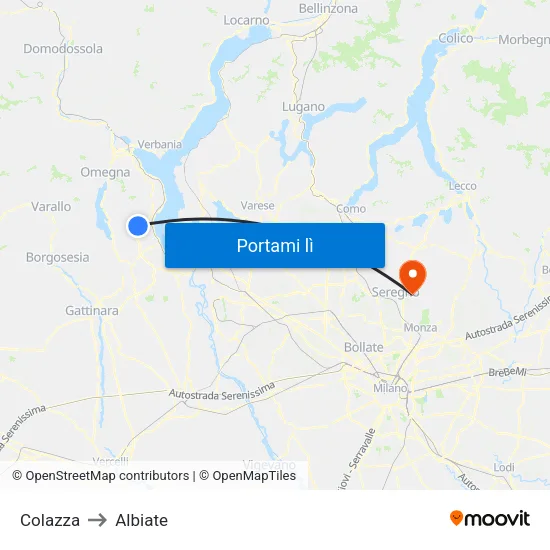 Colazza to Albiate map