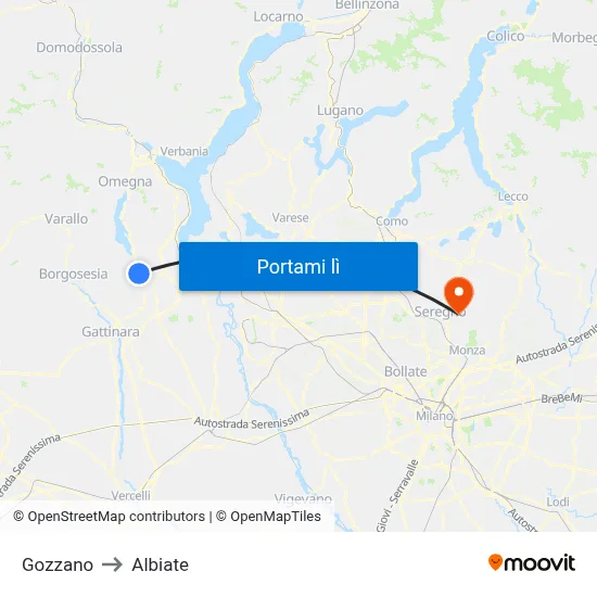 Gozzano to Albiate map