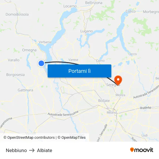 Nebbiuno to Albiate map