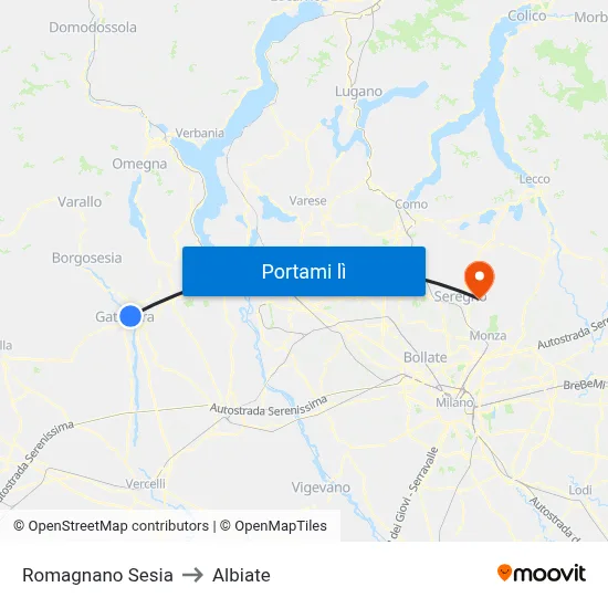 Romagnano Sesia to Albiate map