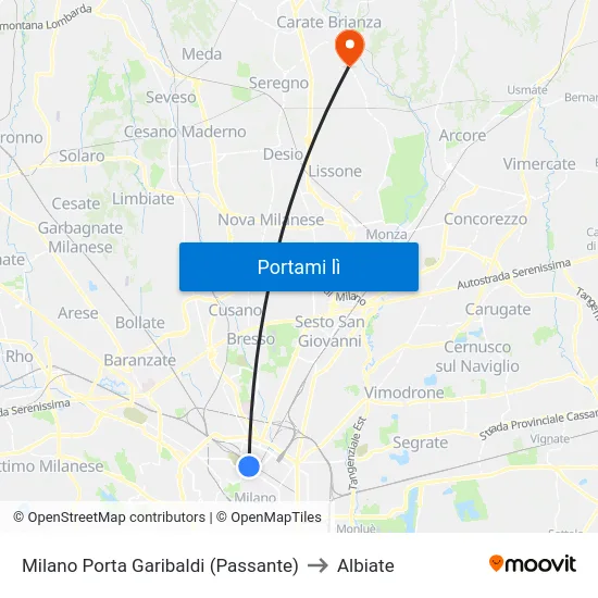 Milano Porta Garibaldi (Passante) to Albiate map