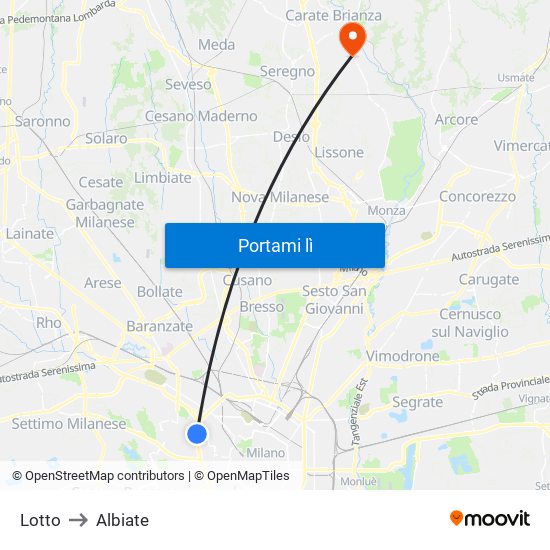Lotto to Albiate map