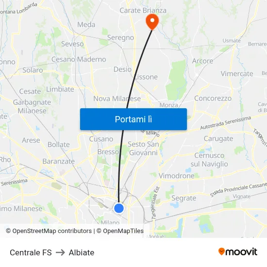 Centrale FS to Albiate map
