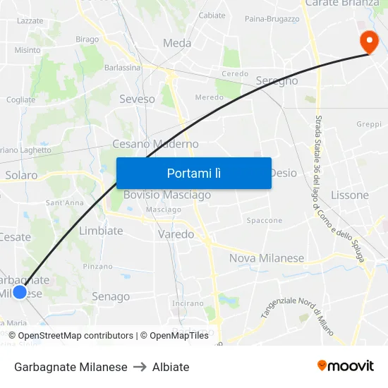 Garbagnate Milanese to Albiate map