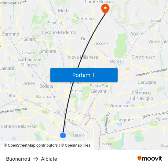 Buonarroti to Albiate map