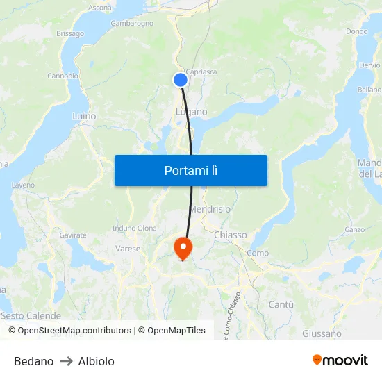 Bedano to Albiolo map