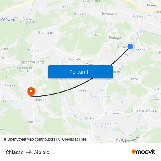 Chiasso to Albiolo map