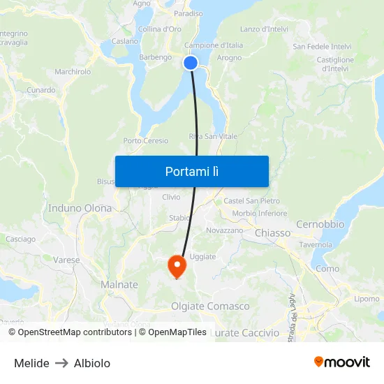 Melide to Albiolo map