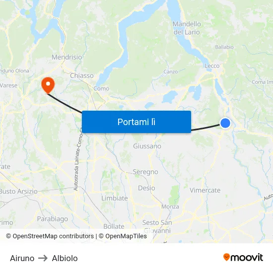 Airuno to Albiolo map