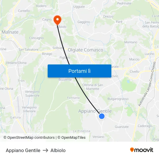 Appiano Gentile to Albiolo map