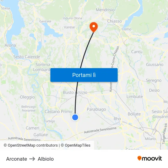 Arconate to Albiolo map