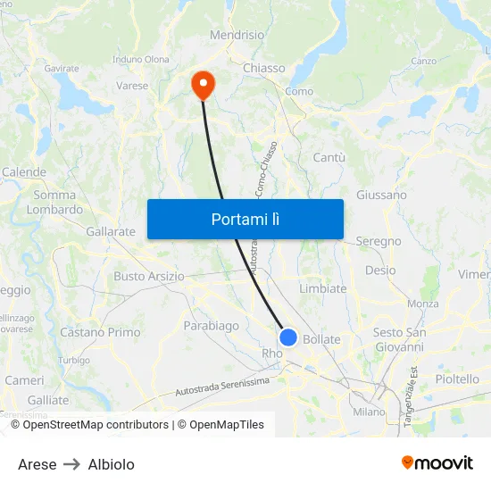 Arese to Albiolo map