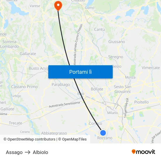 Assago to Albiolo map