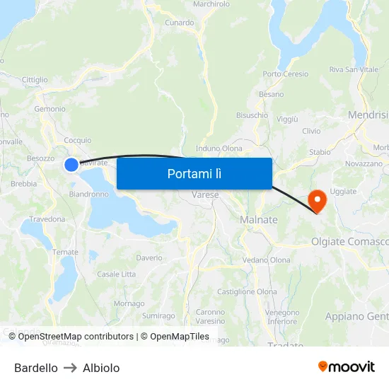 Bardello to Albiolo map