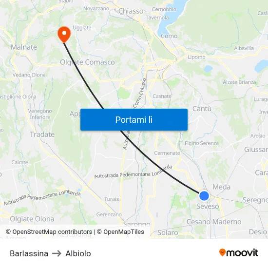 Barlassina to Albiolo map