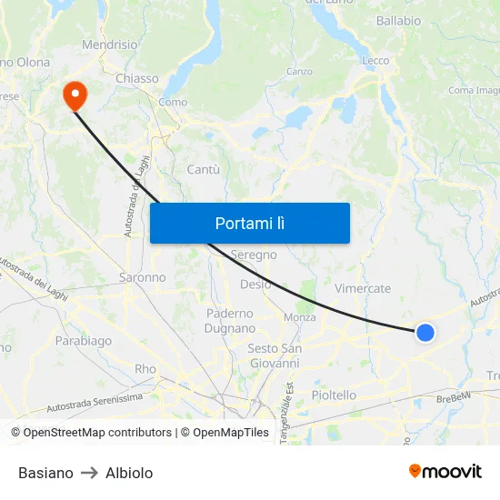 Basiano to Albiolo map
