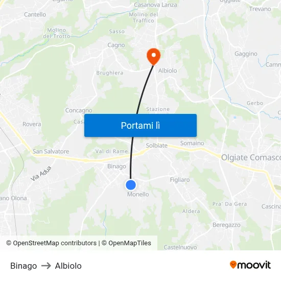 Binago to Albiolo map