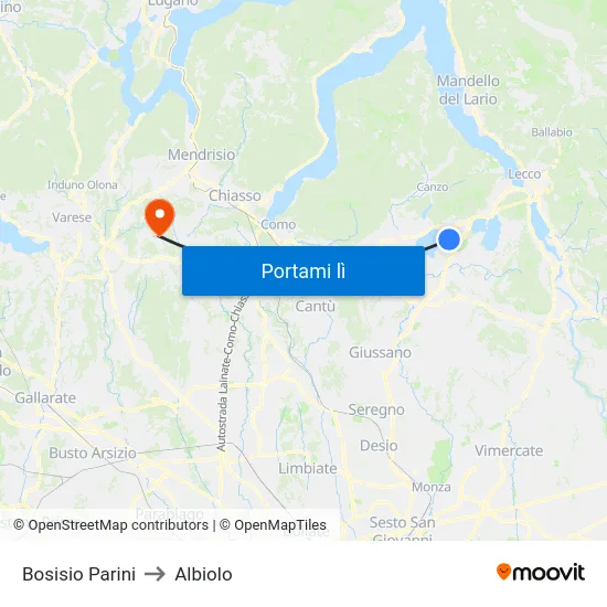 Bosisio Parini to Albiolo map