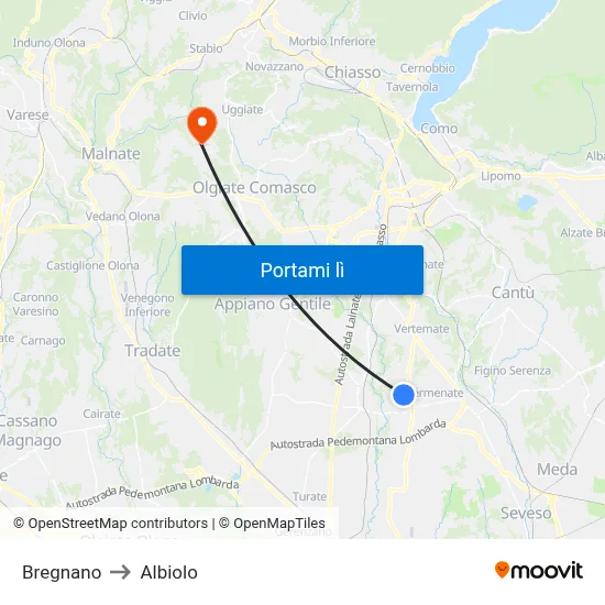 Bregnano to Albiolo map