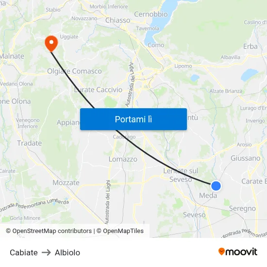 Cabiate to Albiolo map