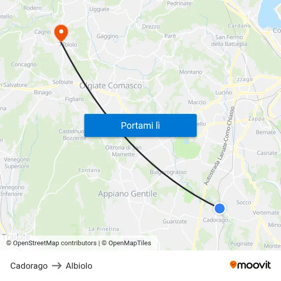 Cadorago to Albiolo map
