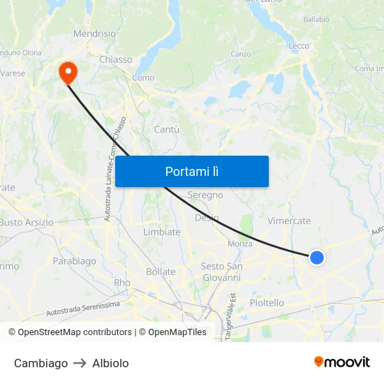 Cambiago to Albiolo map