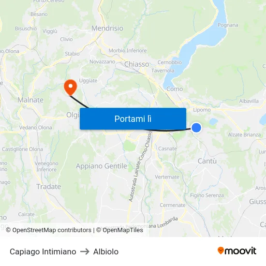 Capiago Intimiano to Albiolo map