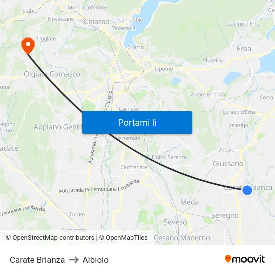 Carate Brianza to Albiolo map