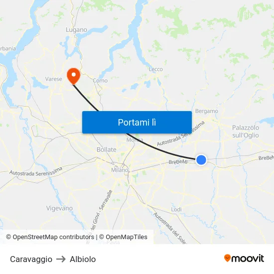 Caravaggio to Albiolo map