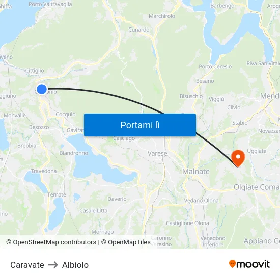 Caravate to Albiolo map