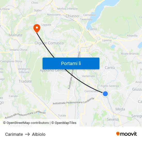Carimate to Albiolo map