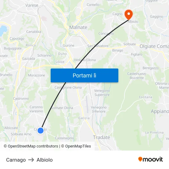 Carnago to Albiolo map