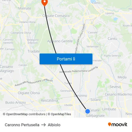 Caronno Pertusella to Albiolo map