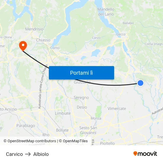 Carvico to Albiolo map