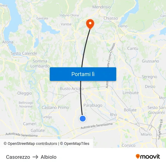 Casorezzo to Albiolo map