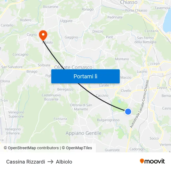 Cassina Rizzardi to Albiolo map